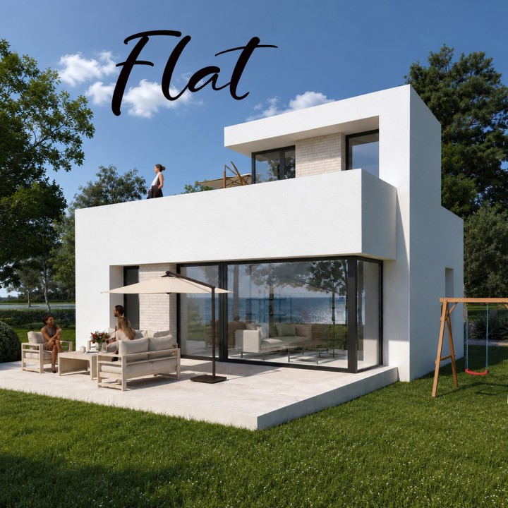 Flat - projekt domu z tarasem wypoczynkowym na dachu na zgłoszenie 70m2